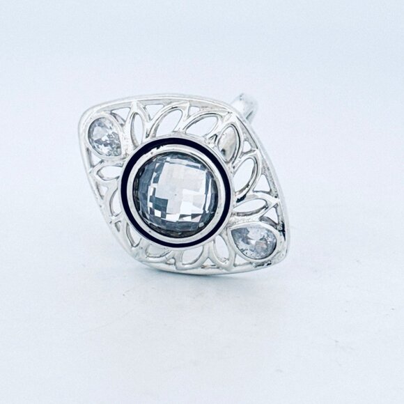 Sterling Silver 925 Cubic Zirconia Filigree Statement Finger Ring, Size 7, Estat - Picture 1 of 9